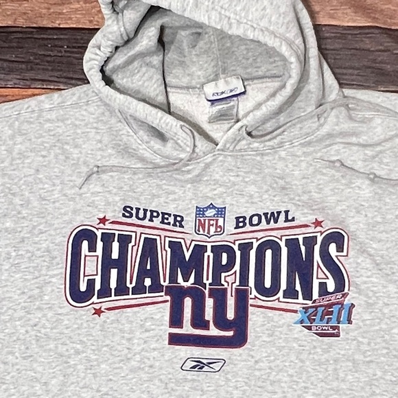 New York Giants Super Bowl Champions XLII NFL Football Hoodie Gray Sweatshirt - Picture 2 of 3